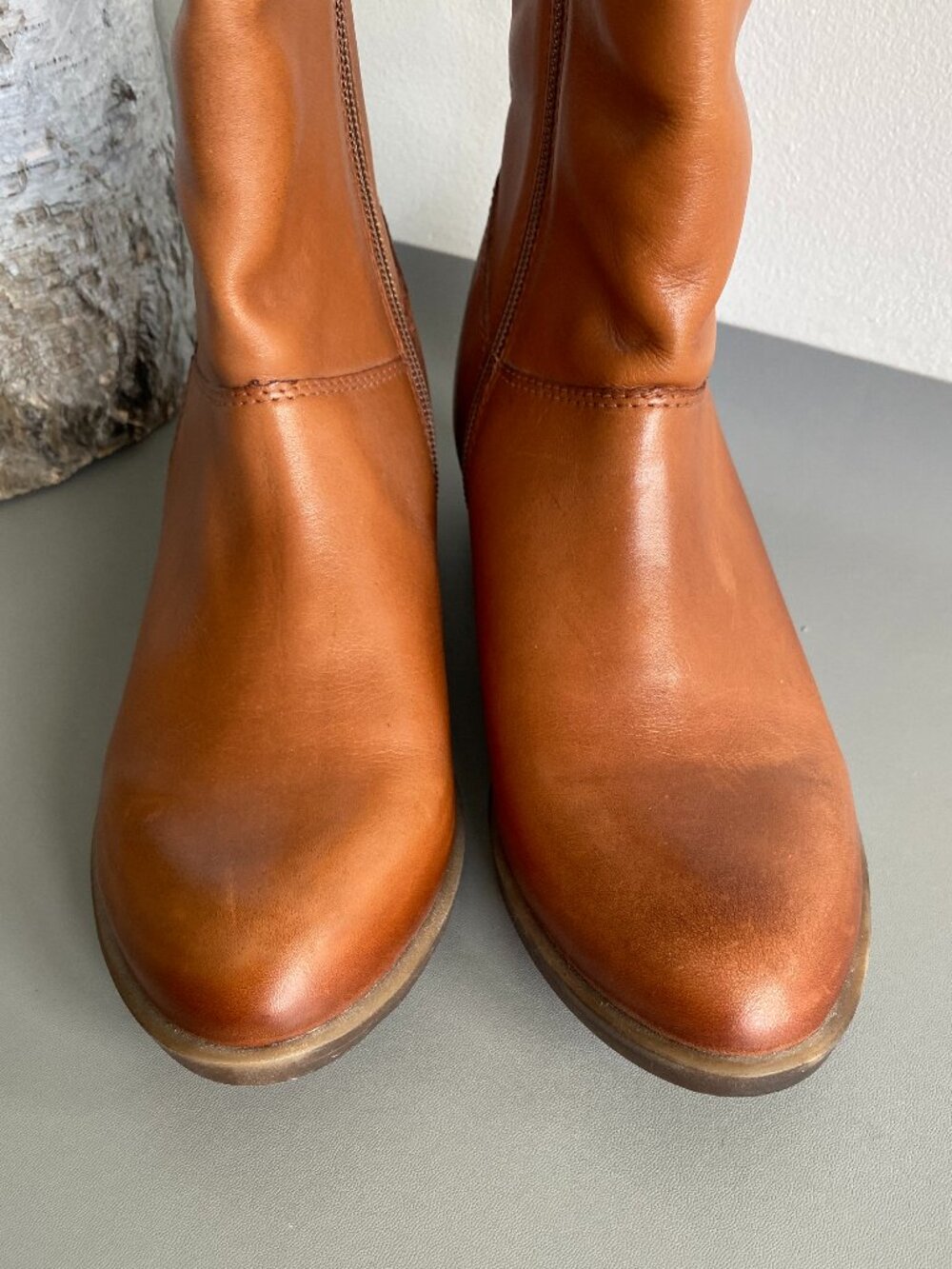 Oker Cognac Leather Slouch Ankle Boots Side zip  Comfort ECU Sz 9/Fits 8.5 - Picture 6 of 15